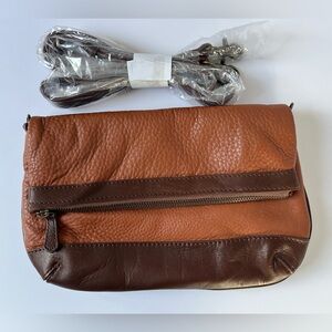 LL Bean Signature Anniversary Brown and Tan Leather Crossbody Bag NWOT